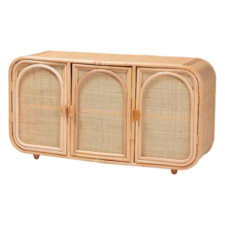 Bali & Pari Evania Bohemian Natural Rattan 3-Door Storage Cabinet 244-13670-ZORO